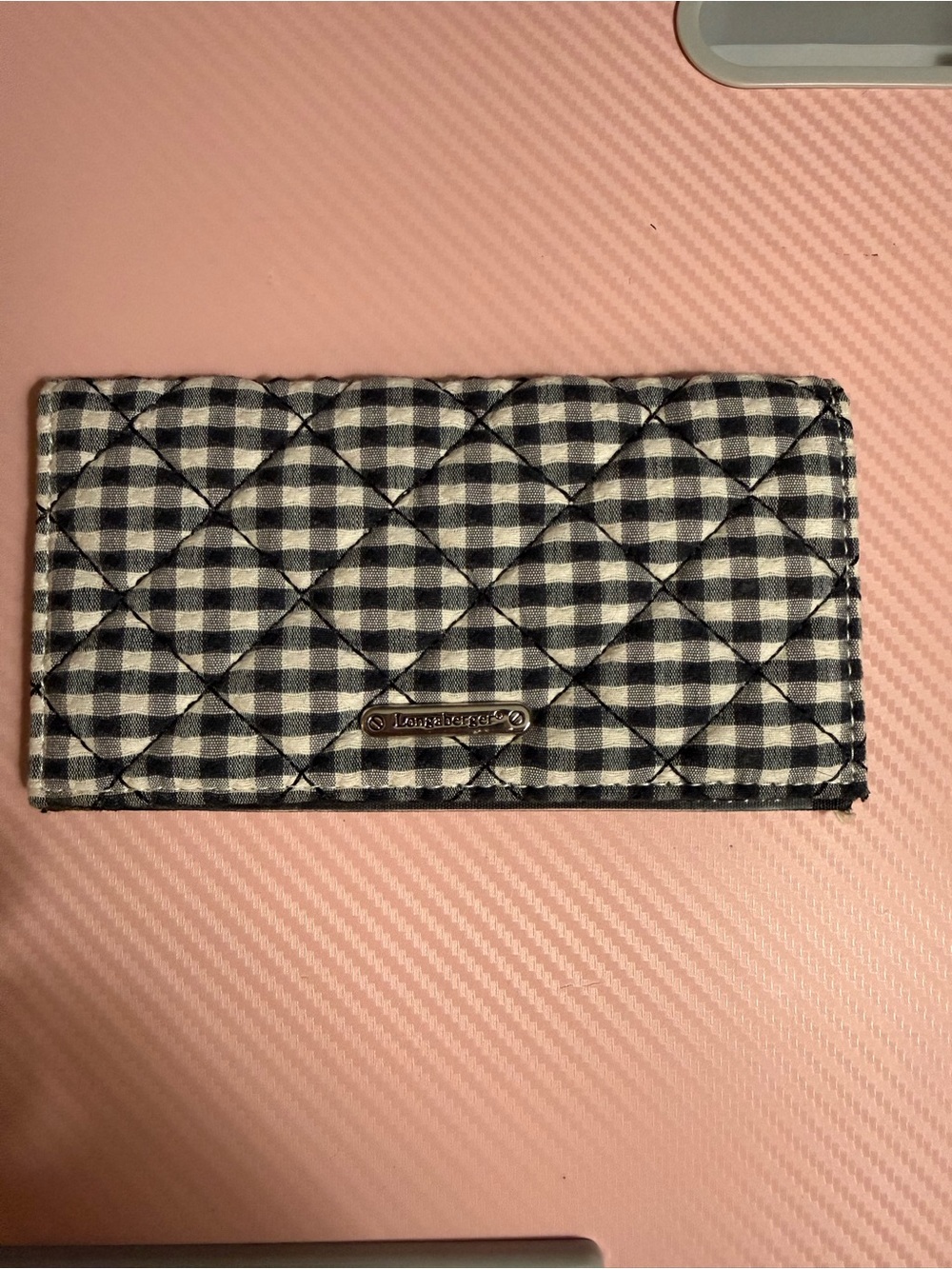 Longaberger Black and White Gingham Quilted checkbook cover Card Holder